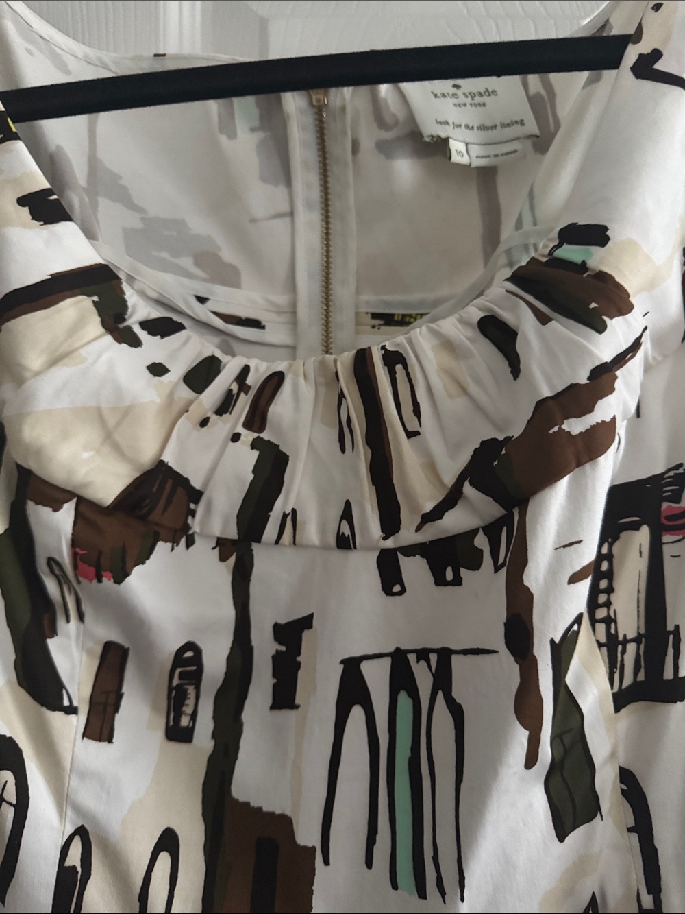 kate spade White Dress with Brown and Black Abstract Print - Picture 5 of 8